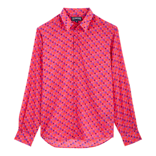 Men Others Printed - Men Cotton Voile Summer Shirt Micro Ronde Des Tortues, Shocking pink front view