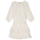 Women Embroidered Silk Dress Solid Ecru back view