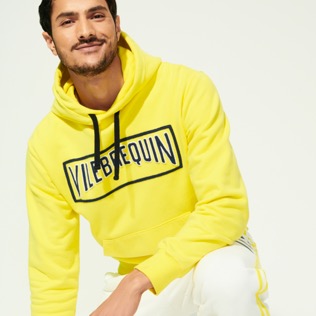 Men Others Embroidered - Men Cotton Hoodie Sweatshirt Solid, Lemon details view 2