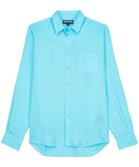 Men Others Solid - Men Linen Shirt Solid, Lazulii blue front view