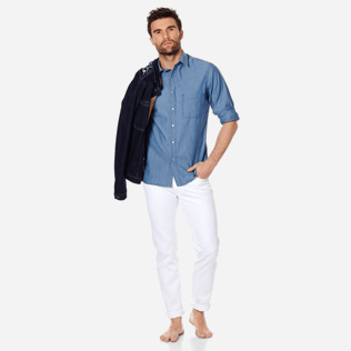 Hombre Autros Liso - Camisa de algodón con logotipo de Vilebrequin retro para hombre, Dark denim w1 supp2 Hombre Autros Liso - Camisa de algodón con logotipo de Vilebrequin retro para hombre, Dark denim w1 supp2