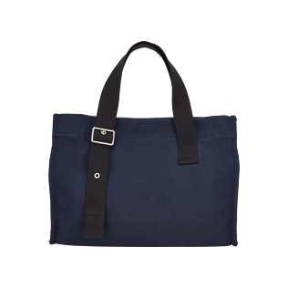 Borse Unita - Piccola Borsa da spiaggia in cotone a tinta unita, Blu marine back Borse Unita - Piccola Borsa da spiaggia in cotone a tinta unita, Blu marine back