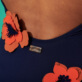 Damen Einteiler Bestickt - Fleurs 3D Badeanzug mit V-Ausschnitt für Damen, Marineblau Details Ansicht 1
