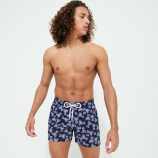 Men Others Printed - Men Stretch Swim Trunks Teddy Bear - Vilebrequin x Palm Angels, Navy front worn view