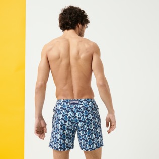Men Others Printed - Men Flat Belt Stretch Swimwear Batik Fishes, Navy back worn view