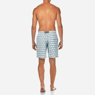 Men Long classic Printed - Fishes Cube Long Cut Swim shorts, Azure backworn Men Long classic Printed - Fishes Cube Long Cut Swim shorts, Azure backworn