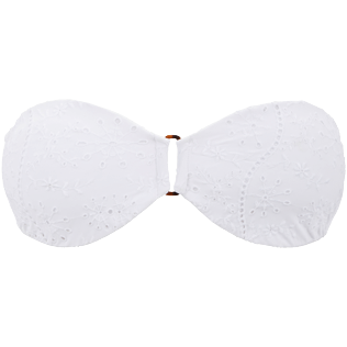 Mujer Bandeau Bordado - Top de bikini de corte bandeau con bordado inglés para mujer, Blanco vista frontal