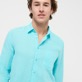 Camisa de lino lisa para hombre Lazulii blue detalles vista 3