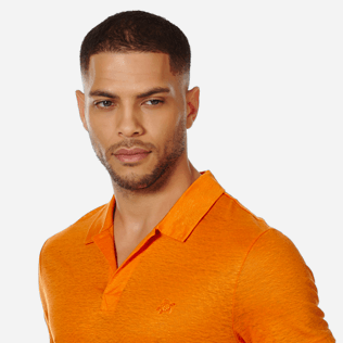 Hombre Autros Liso - Polo en punto de lino de color liso para hombre, Azafran supp1 Hombre Autros Liso - Polo en punto de lino de color liso para hombre, Azafran supp1