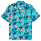 Hombre Autros Estampado - Camisa de bolos de lino y algodón con estampado Turtles Jungle para hombre, Lazulii blue vista frontal