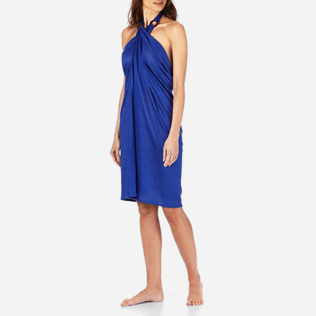 Mujer Autros Liso - Pareo de punto de lino liso para mujer, Azul neptuno frontworn Mujer Autros Liso - Pareo de punto de lino liso para mujer, Azul neptuno frontworn