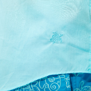 男款 Others 纯色 - 纯色中性纯棉巴厘纱衬衫, Lazulii blue 细节视图2