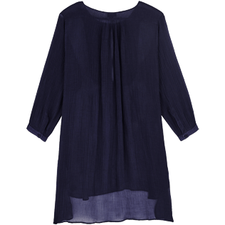 Women Others Solid - Women Cotton-Silk Beach Cover-up Crépon Uni, Navy back Women Others Solid - Women Cotton-Silk Beach Cover-up Crépon Uni, Navy back