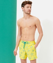 Men Classic Embroidered - Men Swim Trunks Embroidered 1997 Starlettes - Limited Edition, Lemon front worn view