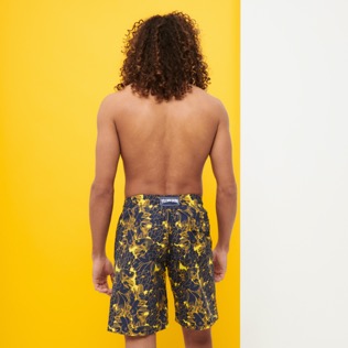 Men Long classic Printed - Men Swimwear Long Hidden Fishes, Lemon back worn view