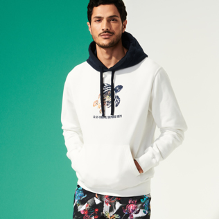 Picture of Men Others Printed - Men Cotton Hoodie Sweatshirt Ronde Des Tortues Fireworks, Off white front worn view Picture of Men Others Printed - Men Cotton Hoodie Sweatshirt Ronde Des Tortues Fireworks, Off white front worn view