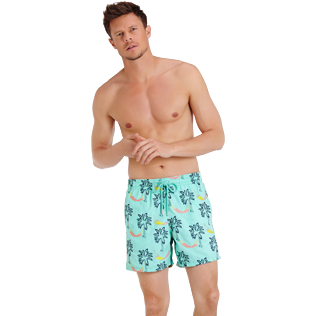 Hombre 017 Bordado - Bañador bordado con estampado Ibiza para hombre - Edición limitada, Menta frontworn Hombre 017 Bordado - Bañador bordado con estampado Ibiza para hombre - Edición limitada, Menta frontworn