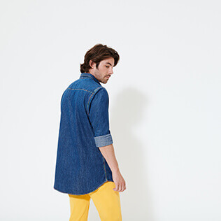 Homme AUTRES Uni - Chemise Western homme en jean manches longues, Med denim w2 backworn Homme AUTRES Uni - Chemise Western homme en jean manches longues, Med denim w2 backworn