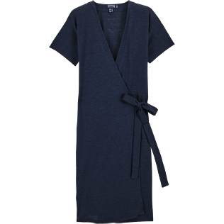 Mujer Autros Liso - Vestido envolvente de lino liso, Azul marino front Mujer Autros Liso - Vestido envolvente de lino liso, Azul marino front