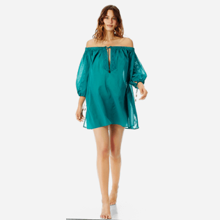 Mujer Autros Liso - Vestido de gasa de algodón con hombros descubiertos para mujer, Pinos frontworn Mujer Autros Liso - Vestido de gasa de algodón con hombros descubiertos para mujer, Pinos frontworn