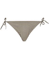 Women Bikini Bottom Mini Brief to be tied Pocket Checks Bronze Vorderansicht