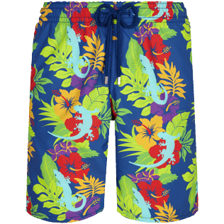 Men Long classic Printed - Men Swimwear Long Les Geckos, Batik blue front Men Long classic Printed - Men Swimwear Long Les Geckos, Batik blue front