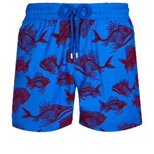 Men Ultra-light classique Printed - Men Swim Trunks Ultra-light and packable 2018 Prehistoric Fish Flocked, Sea blue front view