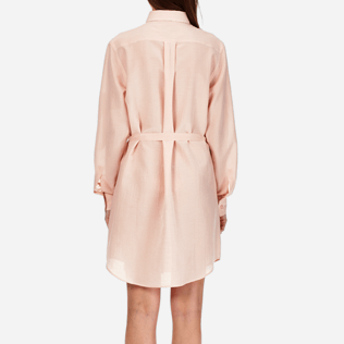 Mujer Vestido Gráfico - Vestido camisero largo de seda y algodón con estampado Micro Stripes para mujer, Nude supp2 Mujer Vestido Gráfico - Vestido camisero largo de seda y algodón con estampado Micro Stripes para mujer, Nude supp2