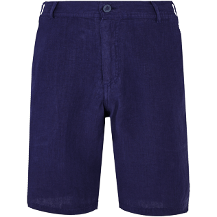 Men Others Solid - Men straight Linen Bermuda Shorts Solid, Midnight blue front Men Others Solid - Men straight Linen Bermuda Shorts Solid, Midnight blue front