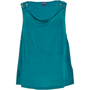 Donna Altri Unita - Top donna in lino con scollo drappeggiato tinta unita, Pino front Donna Altri Unita - Top donna in lino con scollo drappeggiato tinta unita, Pino front