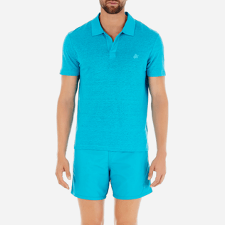Men Others Solid - Solid Linen jersey polo, Curacao supp1 Men Others Solid - Solid Linen jersey polo, Curacao supp1
