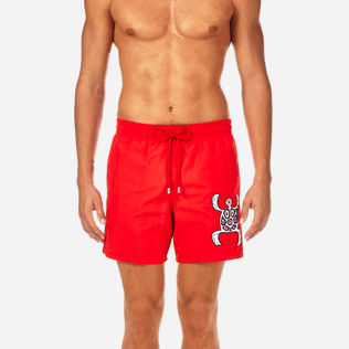 Men Classic / Moorea Embroidered - Primitive Turtle Placed Embroidery Swim shorts, Poppy red supp1 Men Classic / Moorea Embroidered - Primitive Turtle Placed Embroidery Swim shorts, Poppy red supp1