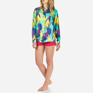 Mujer Camisetas Estampado - Camisa en sarga de seda con estampado Birds of Paradise para mujer, Veronese green frontworn Mujer Camisetas Estampado - Camisa en sarga de seda con estampado Birds of Paradise para mujer, Veronese green frontworn