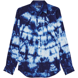 Men Others Printed - Men Bowling Shirt Linen and Cotton Fonds Marins Tie & Dye, Navy front view
