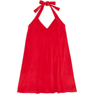 Mujer Autros Liso - Vestido anudado al cuello en tejido terry de color liso para mujer, Red polish front Mujer Autros Liso - Vestido anudado al cuello en tejido terry de color liso para mujer, Red polish front