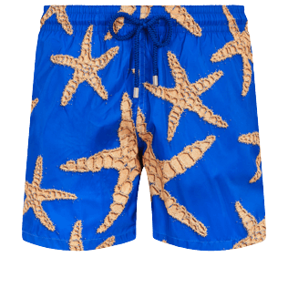 Bild von Herren Klassische dünne Stoffe Bedruckt - Ultraleichte und verstaubare Sand Starlettes Badeshorts für Herren, Sea blue Vorderansicht Bild von Herren Klassische dünne Stoffe Bedruckt - Ultraleichte und verstaubare Sand Starlettes Badeshorts für Herren, Sea blue Vorderansicht