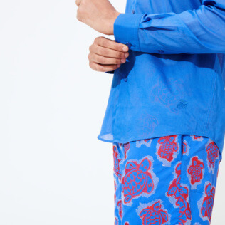 Hombre Autros Liso - Camisa en gasa de algodón de color liso unisex, Mar azul detalles vista 3