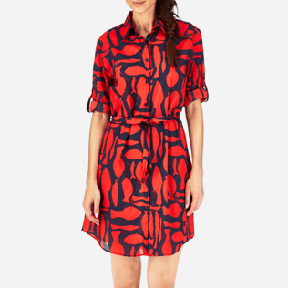 Mujer Vestido Estampado - Vestido camisero largo con estampado Silex Fishes, Amapola supp1 Mujer Vestido Estampado - Vestido camisero largo con estampado Silex Fishes, Amapola supp1