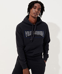 Men Others Embroidered - Men Cotton Hoodie Sweatshirt Solid, Navy front worn view