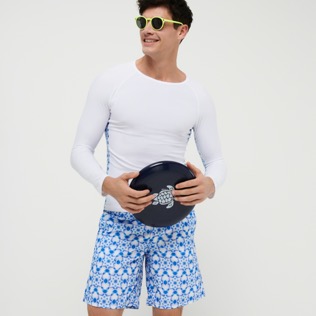 Hombre Autros Estampado - Camiseta de baño de manga larga con protección solar y estampado Ikat Medusa para hombre, Blanco detalles vista 4