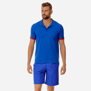 Uomo Altri Unita - Polo uomo in piquet di cotone tinta unita, Blu mare frontworn Uomo Altri Unita - Polo uomo in piquet di cotone tinta unita, Blu mare frontworn