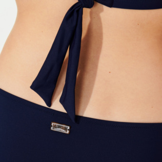 Women Classic brief Embroidered - Women Bikini Bottom Midi Brief Fleurs 3D, Navy details view 2