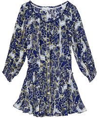 Femme AUTRES Imprimé - Mini Robe en viscose femme Hidden Fishes- Vilebrequin x Poupette St Barth, Purple blue vue de face