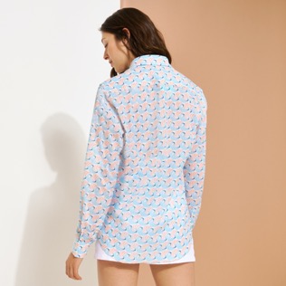 Imagen de Autros Estampado - Camisa de verano en gasa de algodón con estampado 2007 Snails unisex, Lazulii blue vista trasera desgastada Imagen de Autros Estampado - Camisa de verano en gasa de algodón con estampado 2007 Snails unisex, Lazulii blue vista trasera desgastada