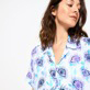 Donna Altri Stampato - Camicia donna in lino a maniche corte Flash Flowers, Purple blue dettagli vista 1