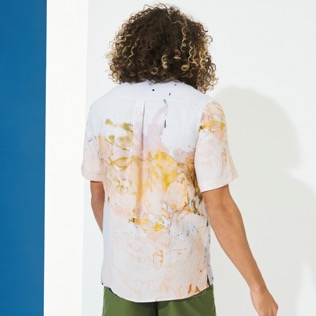 Men Others Printed - Men Bowling Shirt Linen Distortive water - Vilebrequin x Highsnobiety, Wild stone back worn view