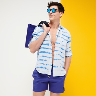 Hombre Autros Estampado - Camisa de lino con estampado Rayures Tie & Dye para hombre, Cielo azul detalles vista 1