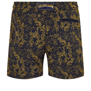 Men Classic Embroidered - Men Swim Trunks Hidden Fishes, Navy back view