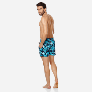 男款 Long 印制 - 男士花和海龟花纹弹力泳裤, Navy backworn 男款 Long 印制 - 男士花和海龟花纹弹力泳裤, Navy backworn