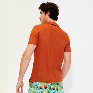 Men Others Solid - Men Linen Jersey Polo Shirt Solid, Paprika backworn Men Others Solid - Men Linen Jersey Polo Shirt Solid, Paprika backworn
